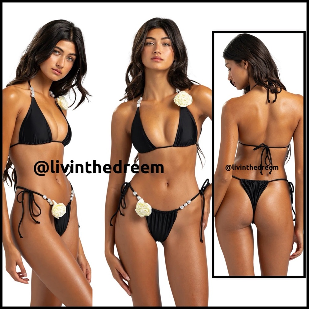 BEACH BUNNY Evangaline Triangle Top XL & Tie Side Tango L Black $199